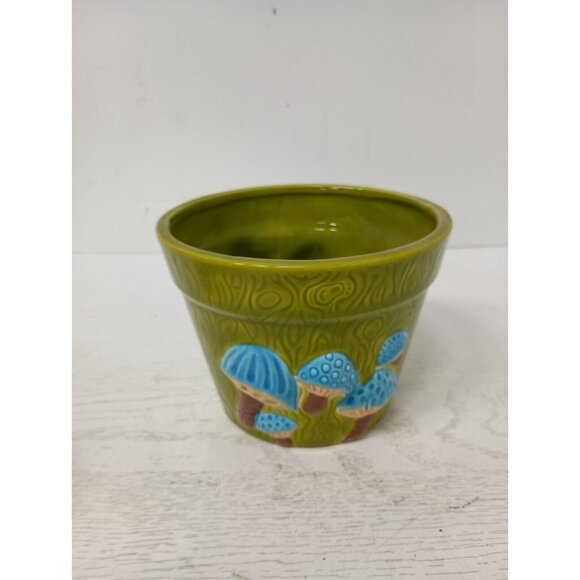 Vintage 75 Ceramic Green Mushroom Design Planter Flower Pot Signed Retro Cottage - Picture 5 of 10